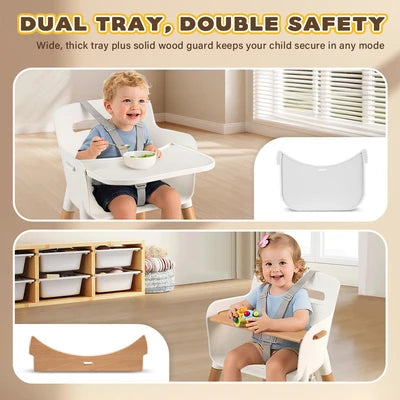 KID-HC1002-WH PlayPals Baby High Chair Beech Wood 2 Height Modes Adjustable Footrest