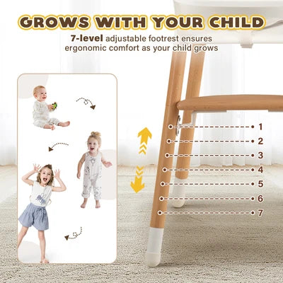 KID-HC1002-WH PlayPals Baby High Chair Beech Wood 2 Height Modes Adjustable Footrest