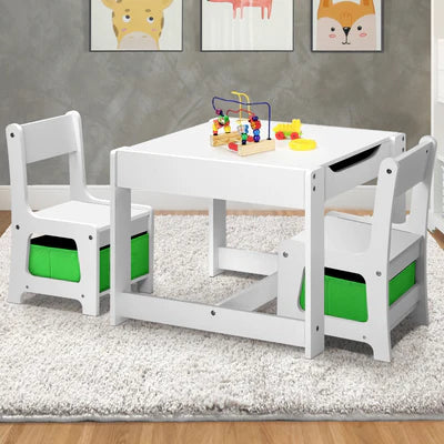 KID-STA-GNWH Oikiture Kids Table and Chair Set Storage Box Toys Wooden Play Activity Desk Stu