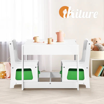 KID-STA-GNWH Oikiture Kids Table and Chair Set Storage Box Toys Wooden Play Activity Desk Stu
