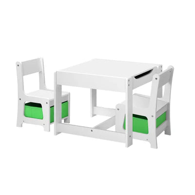 KID-STA-GNWH Oikiture Kids Table and Chair Set Storage Box Toys Wooden Play Activity Desk Stu
