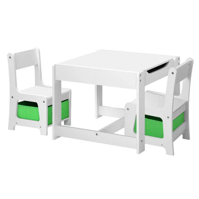 KID-STA-GNWH Oikiture Kids Table and Chair Set Storage Box Toys Wooden Play Activity Desk Stu