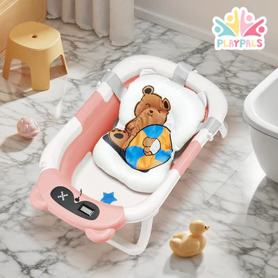KID1036-PK Playpals Collapsible Baby Bathtub with Thermometer Travel Newborn Tub