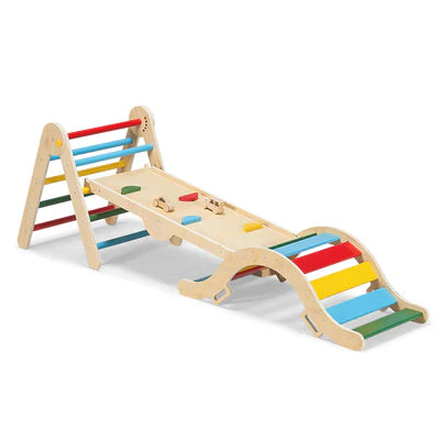 KID1038-02 PlayPals 6-In-1 Pikler Triangle Set Wooden Montessori Climbing for Toddlers