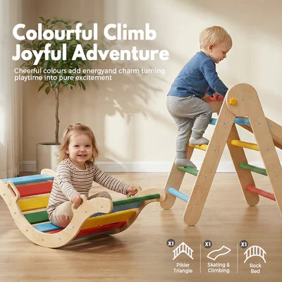 KID1038-02 PlayPals 6-In-1 Pikler Triangle Set Wooden Montessori Climbing for Toddlers