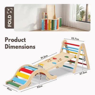 KID1038-02 PlayPals 6-In-1 Pikler Triangle Set Wooden Montessori Climbing for Toddlers