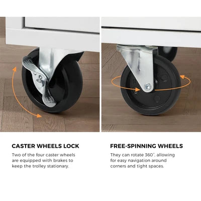 KT-CLEO-WHWD Oikiture Kitchen Island Trolley Rolling Storage Cart with Drawer & Towel Rack