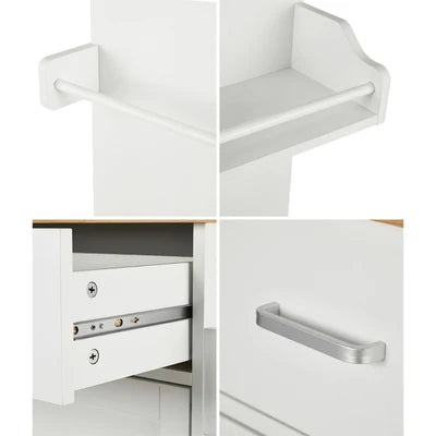 KT-CLEO-WHWD Oikiture Kitchen Island Trolley Rolling Storage Cart with Drawer & Towel Rack