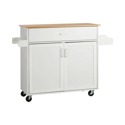 KT-CLEO-WHWD Oikiture Kitchen Island Trolley Rolling Storage Cart with Drawer & Towel Rack