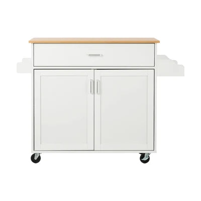 KT-CLEO-WHWD Oikiture Kitchen Island Trolley Rolling Storage Cart with Drawer & Towel Rack