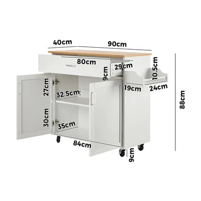 KT-CLEO-WHWD Oikiture Kitchen Island Trolley Rolling Storage Cart with Drawer & Towel Rack