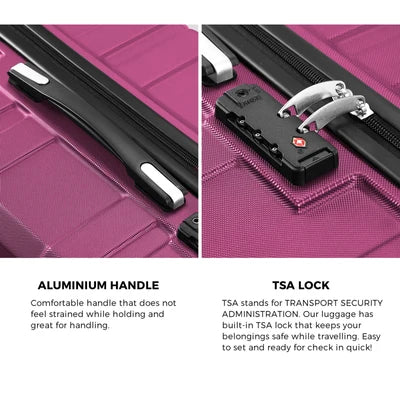 LGS-A1-3PCS-PM Mazam 3pc Luggage Suitcase Trolley Set Travel TSA Lock Storage Hard Case Magenta
