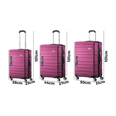 LGS-A1-3PCS-PM Mazam 3pc Luggage Suitcase Trolley Set Travel TSA Lock Storage Hard Case Magenta