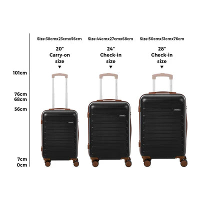 LGS-MAT-3PC-BK Mazam 3PCS Luggage Suitcase Trolley Set Travel TSA Lock Hard Shell Case Black