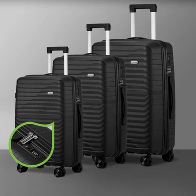 LGS-SAM-3PC-BK Mazam 3PCS Luggage Suitcase Trolley Set Travel TSA Lock Storage Black PP Case