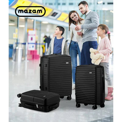 LGS-SAM-3PC-BK Mazam 3PCS Luggage Suitcase Trolley Set Travel TSA Lock Storage Black PP Case