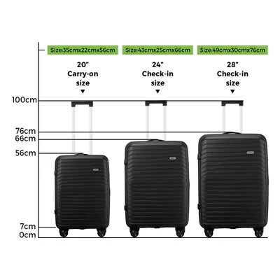 LGS-SAM-3PC-BK Mazam 3PCS Luggage Suitcase Trolley Set Travel TSA Lock Storage Black PP Case