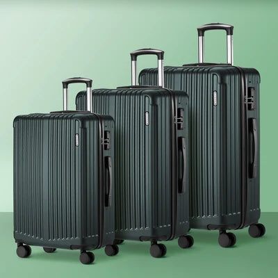 LGS-STRIPE-3PC-GN Mazam 3PCS Luggage Suitcase Trolley Set Travel TSA Lock Storage ABS Case Green