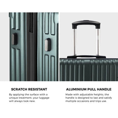 LGS-STRIPE-3PC-GN Mazam 3PCS Luggage Suitcase Trolley Set Travel TSA Lock Storage ABS Case Green