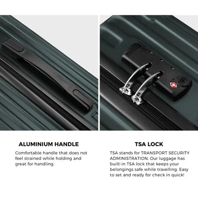 LGS-STRIPE-3PC-GN Mazam 3PCS Luggage Suitcase Trolley Set Travel TSA Lock Storage ABS Case Green