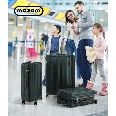 LGS-STRIPE-3PC-GN Mazam 3PCS Luggage Suitcase Trolley Set Travel TSA Lock Storage ABS Case Green