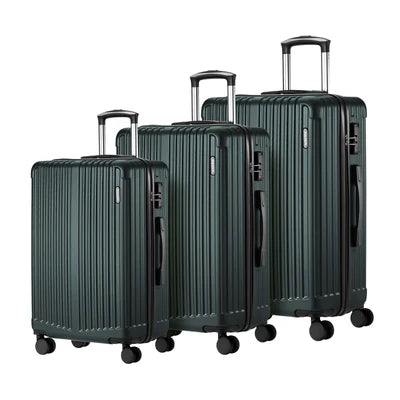 LGS-STRIPE-3PC-GN Mazam 3PCS Luggage Suitcase Trolley Set Travel TSA Lock Storage ABS Case Green