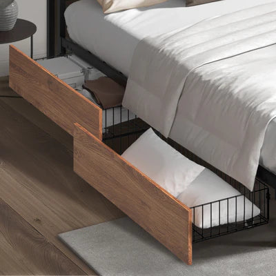 MBF-E-2DRAW-XL-BK Oikiture 2x Bed Frame Storage Drawers with Wheels Metal Brown