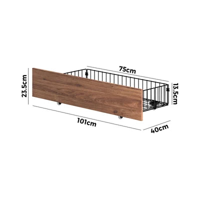 MBF-E-4DRAW-XL-BK Oikiture 4x Bed Frame Storage Drawers with Wheels Metal Brown