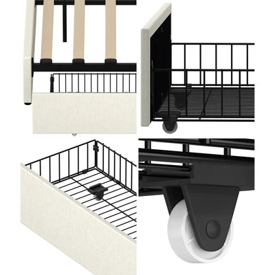 MBF-4DRAW-L-BE Oikiture 4x Trundle Drawers for Bed Frame w/ Wheels Underbed Storage Metal Beige