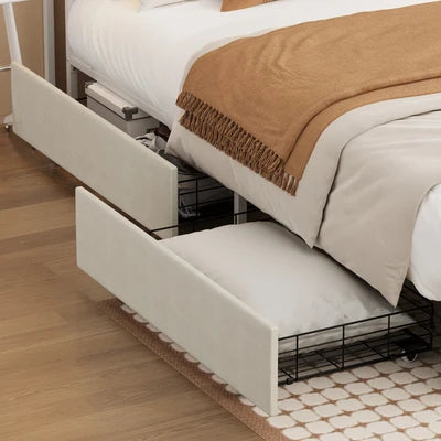 MBF-4DRAW-XL-WH Oikiture Bed Frame Trundle Storage Metal Drawers Set of 4 White