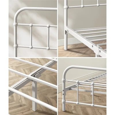 MBF-E-CAS-KS-WH Oikiture Bed Frame Metal Bed Base King Single Size Bed Platform White
