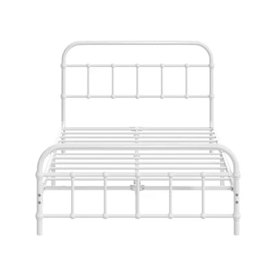 MBF-E-CAS-KS-WH Oikiture Bed Frame Metal Bed Base King Single Size Bed Platform White