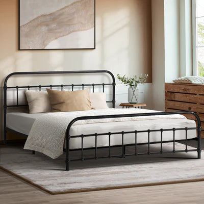 MBF-E-CAS-Q-BK Oikiture Metal Bed Frame Queen Size Bed Base Platform