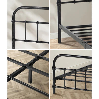 MBF-E-CAS-Q-BK Oikiture Metal Bed Frame Queen Size Bed Base Platform