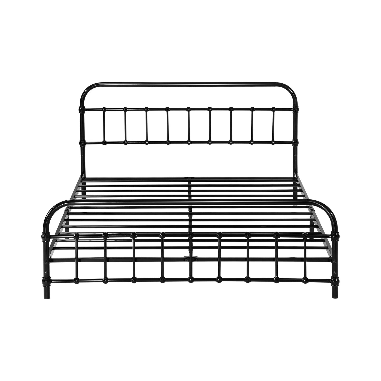 MBF-CAS-Q-BK Oikiture Metal Bed Frame Queen Size Railing-style Black