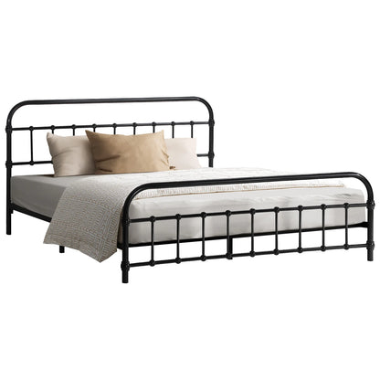 MBF-CAS-Q-BK Oikiture Metal Bed Frame Queen Size Railing-style Black
