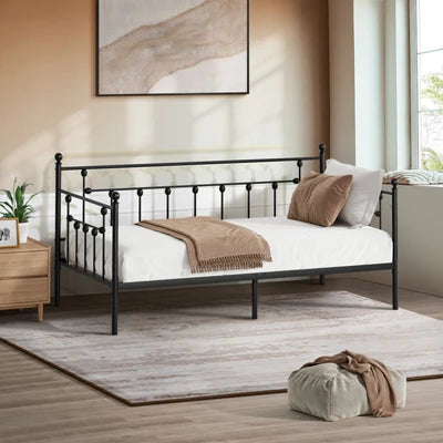 MBF-DB-WHIZZ-BK Oikiture Metal Daybed Frame Single Size Steel Slat Support Sofa Bed Black
