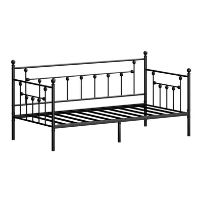 MBF-DB-WHIZZ-BK Oikiture Metal Daybed Frame Single Size Steel Slat Support Sofa Bed Black