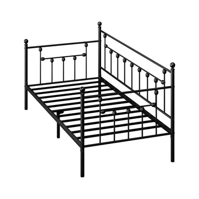 MBF-DB-WHIZZ-BK Oikiture Metal Daybed Frame Single Size Steel Slat Support Sofa Bed Black