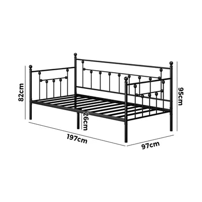 MBF-DB-WHIZZ-BK Oikiture Metal Daybed Frame Single Size Steel Slat Support Sofa Bed Black