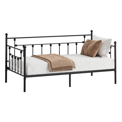 MBF-DB-WHIZZ-BK Oikiture Metal Daybed Frame Single Size Steel Slat Support Sofa Bed Black