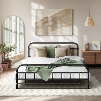 MBF-E-CAS-D-BK Oikiture Metal Bed Frame Double Size Bed Base Platform