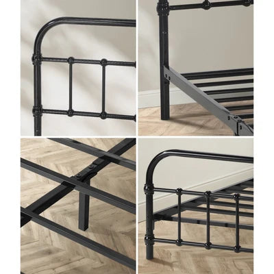 MBF-E-CAS-D-BK Oikiture Metal Bed Frame Double Size Bed Base Platform