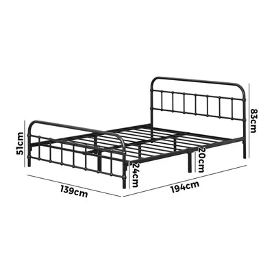 MBF-E-CAS-D-BK Oikiture Metal Bed Frame Double Size Bed Base Platform