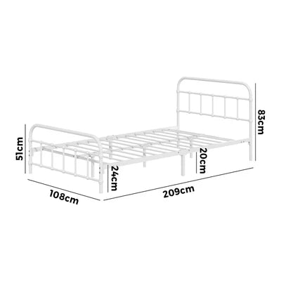 MBF-E-CAS-KS-WH Oikiture Bed Frame Metal Bed Base King Single Size Bed Platform White