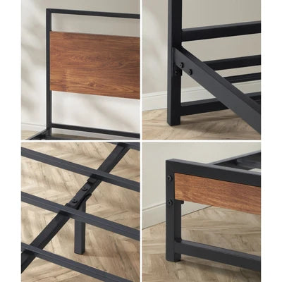 MBF-E-MODERN-D-BK Oikiture Metal Bed Frame Double Size Beds Base Platform Wood