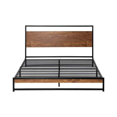 MBF-E-MODERN-D-BK Oikiture Metal Bed Frame Double Size Beds Base Platform Wood