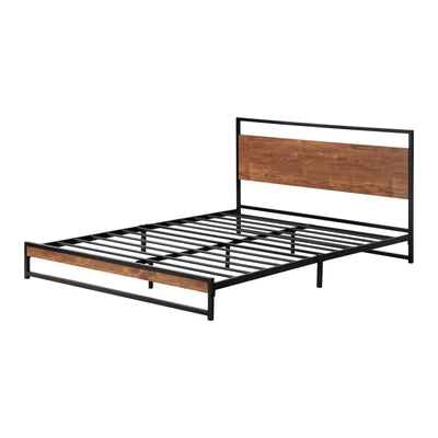 MBF-E-MODERN-D-BK Oikiture Metal Bed Frame Double Size Beds Base Platform Wood