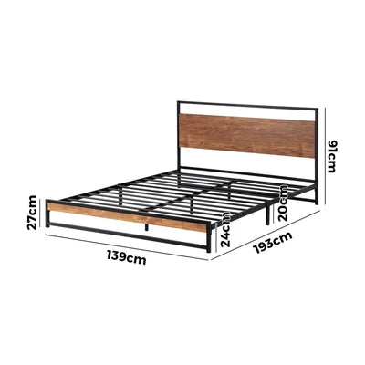 MBF-E-MODERN-D-BK Oikiture Metal Bed Frame Double Size Beds Base Platform Wood