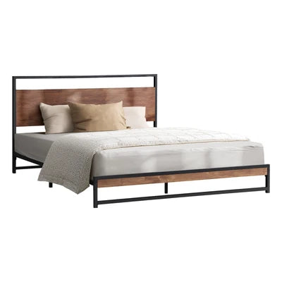 MBF-E-MODERN-D-BK Oikiture Metal Bed Frame Double Size Beds Base Platform Wood